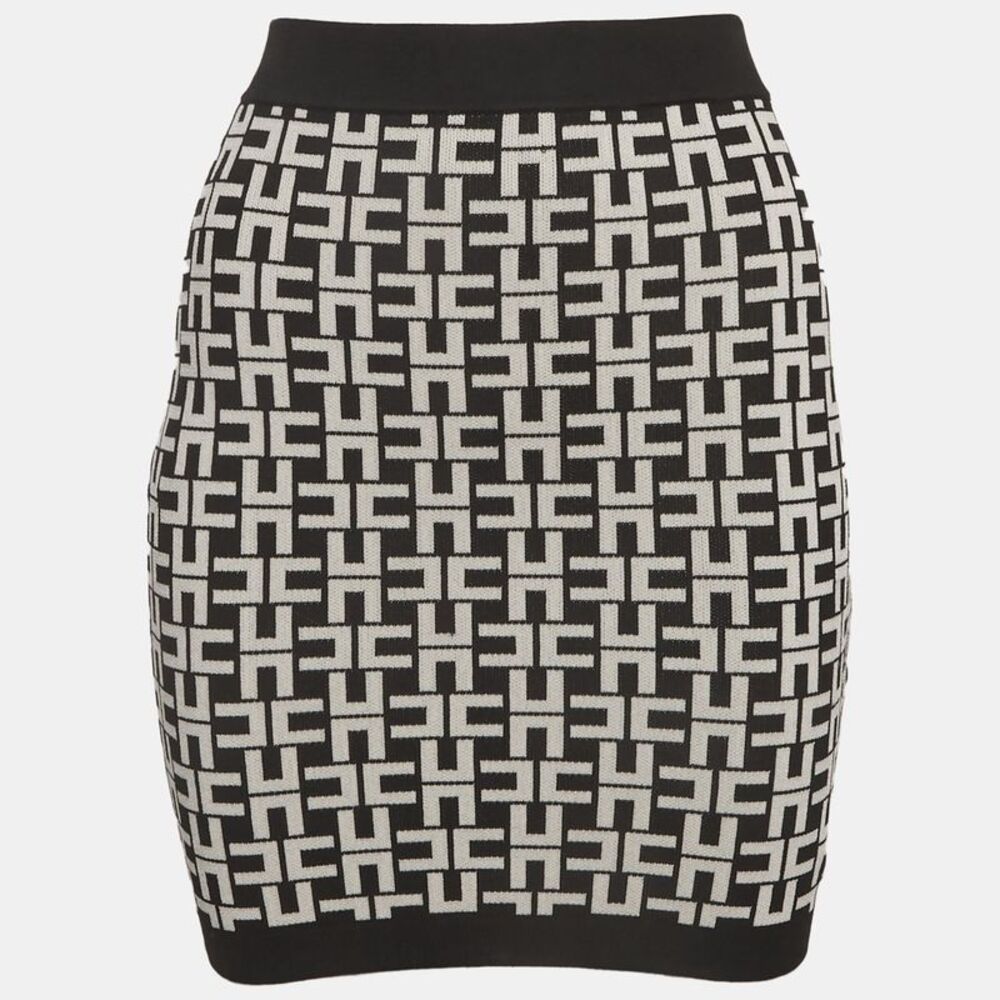 Elisabetta Franchi Monochrome Monogram Knit Mini Skirt S
